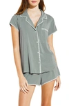 Eberjey Frida Whipstitch Jersey Knit Short Pajamas In Willow Green/ivory
