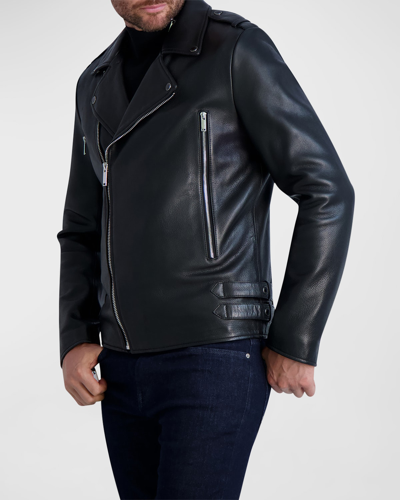Karl Lagerfeld Leather Asymmetric Full Zip Moto Jacket In Black