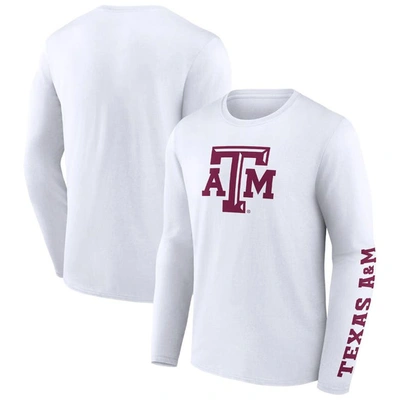 Fanatics Branded White Texas A&m Aggies Double Time 2-hit Long Sleeve T-shirt