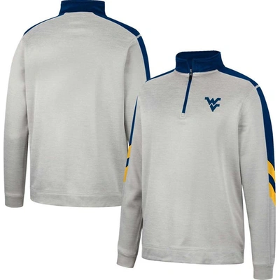 Colosseum Men's  Gray And Navy West Virginia Mountaineers Bushwood Fleece Quarter-zip Jacket In Gray,navy