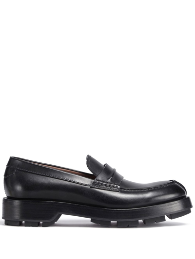 Zegna Udine Leather Lug-sole Loafers In Black