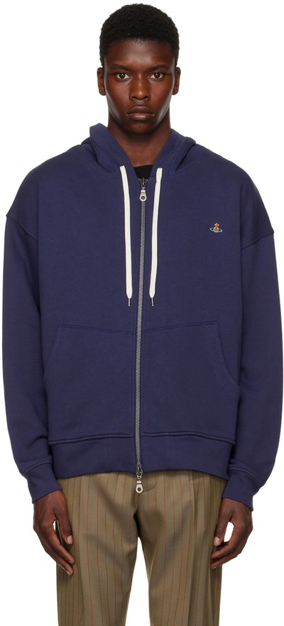 Vivienne Westwood Orb-embroidered Cotton Hoodie In Blue