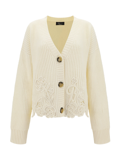 Blumarine Butterfly Embroidered Knit Cardigan In Avorio