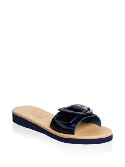 Ancient Greek Sandals Aglaia Buckle Leather Slide Sandals In Marine