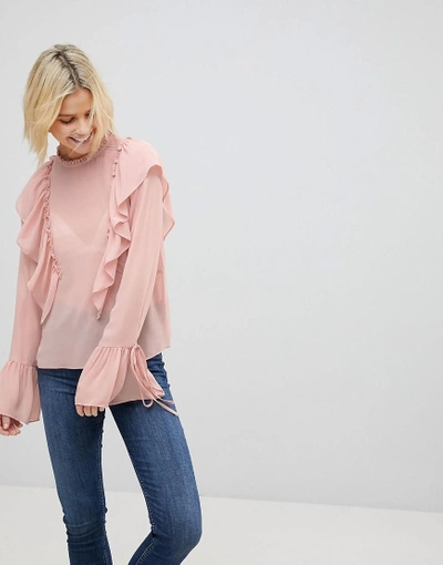 Cotton Candy La Frill Detail Top - Pink