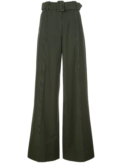 Oscar De La Renta Belted Cotton-blend Trousers In Green