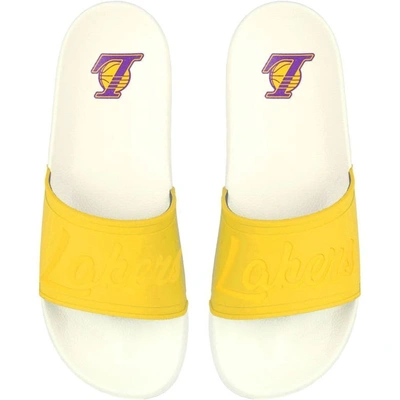 Foco Los Angeles Lakers Script Wordmark Slide Sandals In White