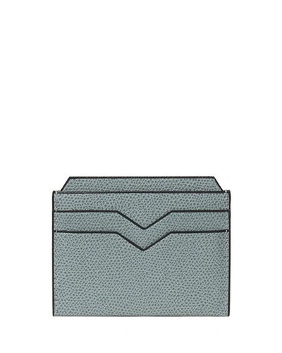 Valextra Textured Leather Card Case In Light Gray