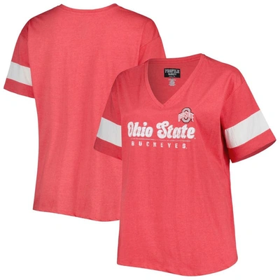 Profile Heather Scarlet Ohio State Buckeyes Plus Size Give It All Pieced V-neck T-shirt
