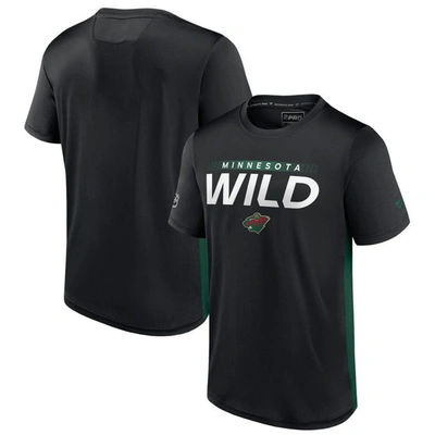 Fanatics Branded Black/green Minnesota Wild Authentic Pro Rink Tech T-shirt In Black,green