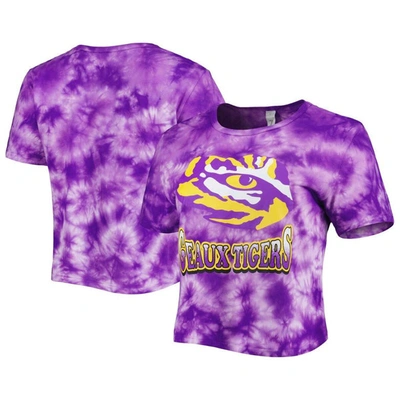 Zoozatz Purple Lsu Tigers Cloud-dye Cropped T-shirt