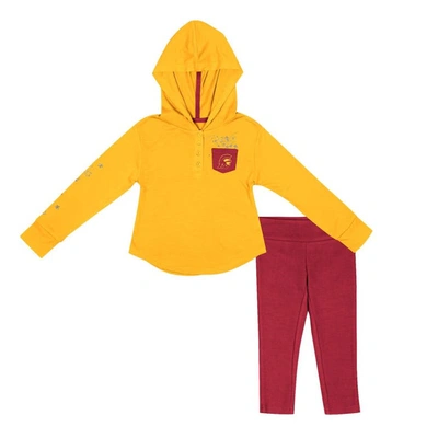 Colosseum Kids' Girls Toddler  Gold/cardinal Usc Trojans Most Delightful Way Long Sleeve Hoodie T-shirt & L