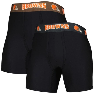 Concepts Sport Men's  Black, Brown Cleveland Browns 2-pack Boxer Briefs Set In Black,brown