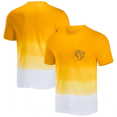 Nfl X Darius Rucker Collection By Fanatics Gold/white Los Angeles Rams Dip Dye Pocket T-shirt In Yellow