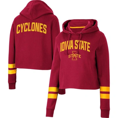 Colosseum Cardinal Iowa State Cyclones Throwback Stripe Cropped Pullover Hoodie