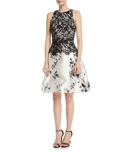 Monique Lhuillier Sleeveless Lace-top Fit-and-flare Cocktail Dress