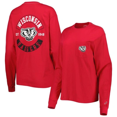 League Collegiate Wear Red Wisconsin Badgers Oversized Pocket Long Sleeve T-shirt