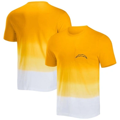 Nfl X Darius Rucker Collection By Fanatics Gold/white Los Angeles Chargers Dip Dye Pocket T-shirt