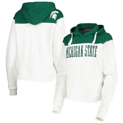 Pressbox Women's  White, Green Michigan State Spartans Chicago 2-hit Yoke Pullover Hoodie In White,green