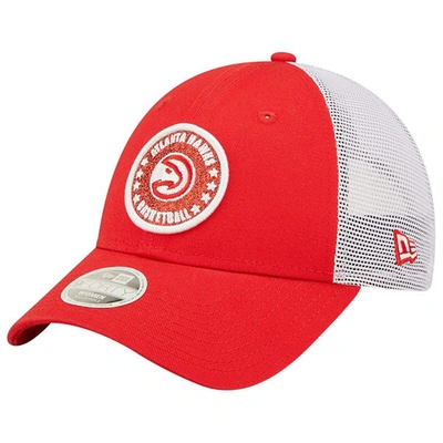 New Era Women's  Red, White Atlanta Hawks Glitter Patch 9forty Snapback Hat In Red,white