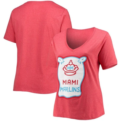 New Era Heathered Red Miami Marlins City Connect Plus Size V-neck T-shirt