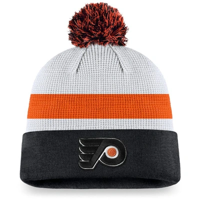 Fanatics Branded White/black Philadelphia Flyers Authentic Pro Draft Cuffed Knit Hat With Pom In White,black