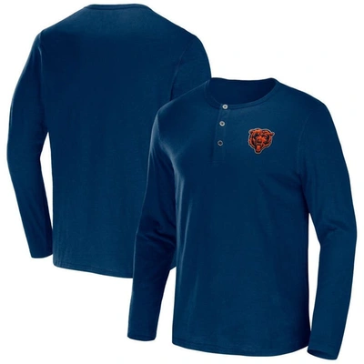 Nfl X Darius Rucker Collection By Fanatics Navy Chicago Bears Slub Jersey Henley Long Sleeve T-shirt