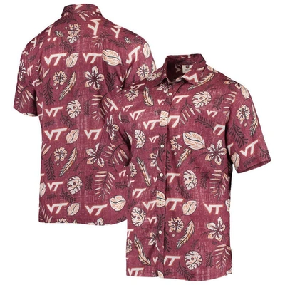 Wes & Willy Men's Maroon Virginia Tech Hokies Vintage-like Floral Button-up Shirt
