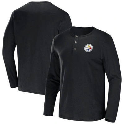 Nfl X Darius Rucker Collection By Fanatics Black Pittsburgh Steelers Slub Jersey Henley Long Sleeve