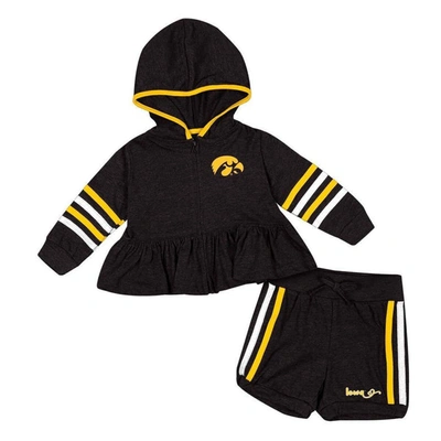 Colosseum Babies' Girls Infant  Black Iowa Hawkeyes Spoonful Full-zip Hoodie And Shorts Set