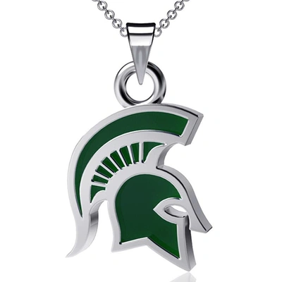 Dayna Designs Michigan State Spartans Enamel Pendant Necklace In Silver