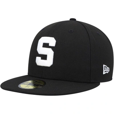 New Era Men's  Michigan State Spartans Black And White 59fifty Fitted Hat In Black,white