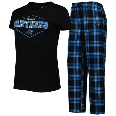 Concepts Sport Women's  Black, Blue Carolina Panthers Badge T-shirt And Pants Sleep Set In Black,blue