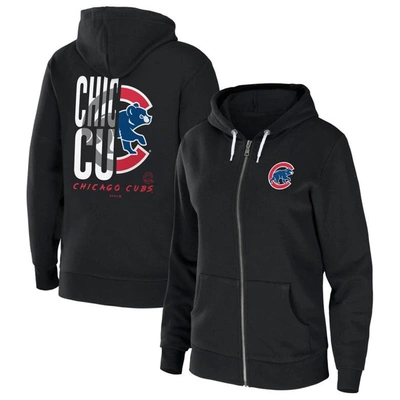 Wear By Erin Andrews Black Chicago Cubs Sponge Fleece Full-zip Hoodie