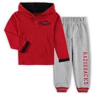 Colosseum Kids' Toddler  Cardinal/heathered Gray Arkansas Razorbacks Poppies Pullover Hoodie And Sweatpants