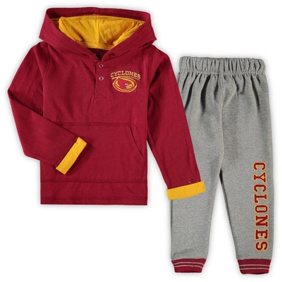 Colosseum Kids' Toddler  Cardinal/heathered Gray Iowa State Cyclones Poppies Hoodie And Sweatpants Set