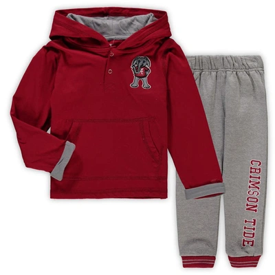 Colosseum Kids' Toddler  Crimson/heathered Gray Alabama Crimson Tide Poppies Hoodie And Sweatpants Set