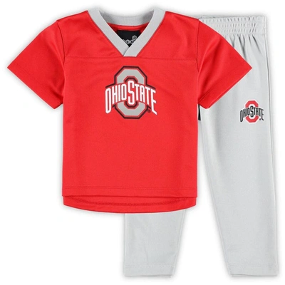 Outerstuff Babies' Preschool Boys And Girls Scarlet, Gray Ohio State Buckeyes Red Zone Jersey And Pants Set In Scarlet,gray