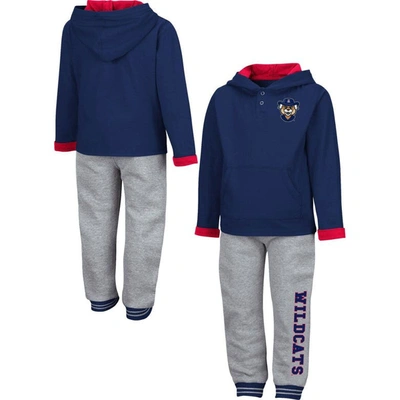 Colosseum Kids' Toddler  Navy/heathered Gray Arizona Wildcats Poppies Pullover Hoodie And Sweatpants Set