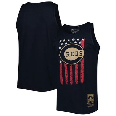 Mitchell & Ness Navy Cincinnati Reds Cooperstown Collection Stars And Stripes Tank Top