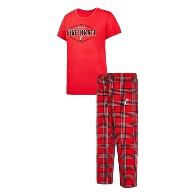 Concepts Sport Women's  Red, Black Cincinnati Bearcats Badge T-shirt And Flannel Pants Sleep Set In Red,black