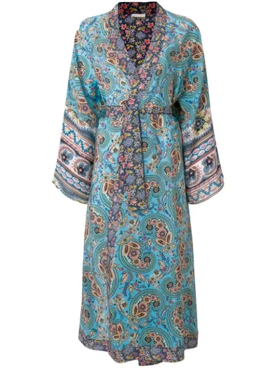 Anjuna Kandela Belted Long-sleeve Multi-print Silk Kimono Coverup