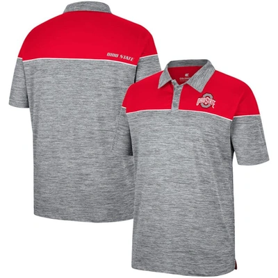 Colosseum Men's  Heathered Gray, Scarlet Ohio State Buckeyes Birdie Polo Shirt In Heathered Gray,scarlet