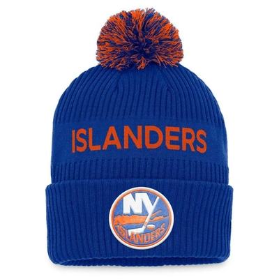 Fanatics Branded Royal/orange New York Islanders 2022 Nhl Draft Authentic Pro Cuffed Knit Hat With P In Royal,orange