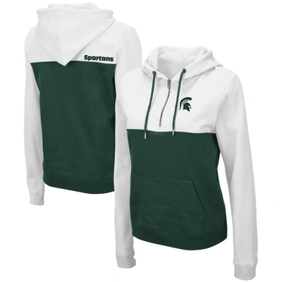 Colosseum Women's  White, Hunter Green Michigan State Spartans Aidan Half-zip Hoodie In White,hunter Green
