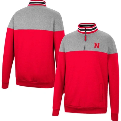 Colosseum Men's  Heathered Gray, Scarlet Nebraska Huskers Be The Ball Quarter-zip Top In Heathered Gray,scarlet