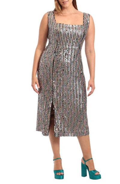 Donna Morgan For Maggy Sequin Square Neck Midi Dress In Multi