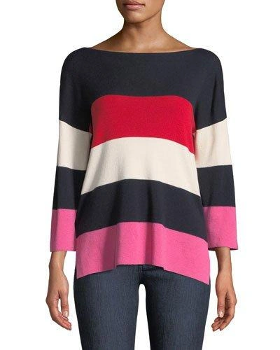 Neiman Marcus Cashmere-blend Striped Boxy Sweater