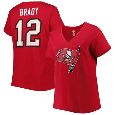 Fanatics Branded Tom Brady Red Tampa Bay Buccaneers Plus Size Player Name & Number Logo V-neck T-shi