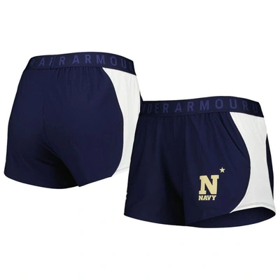 Under Armour Women's  Navy, White Navy Midshipmen Game Day Tech Mesh Performance Shorts In Navy,white